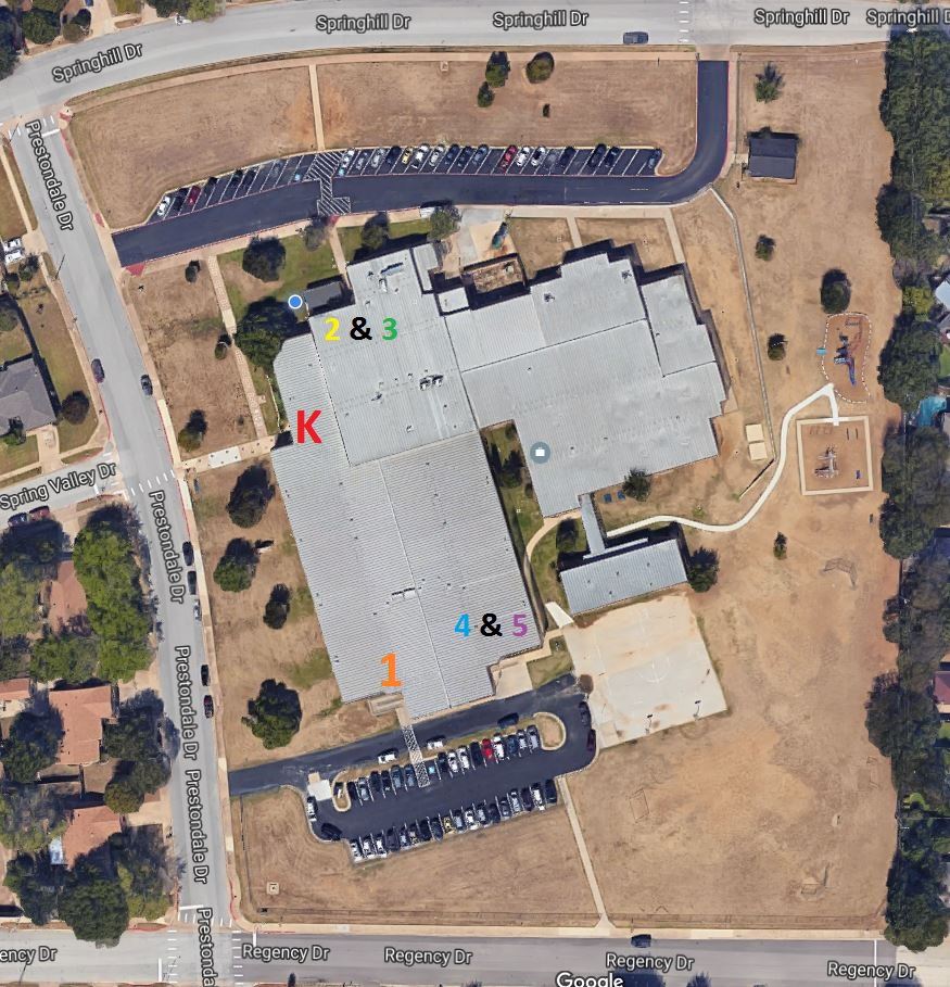 Image of locations for each grades dismissal for a rainy day